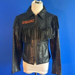 Vintage Women's Black Fringe Leather Jacket - Classic Biker Style
